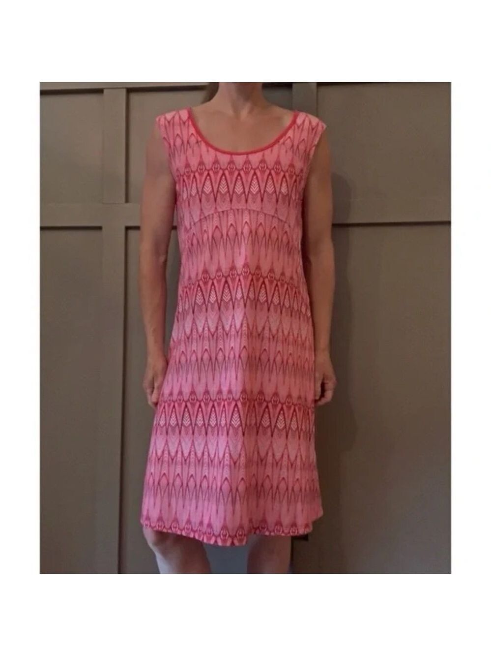 Prana Calico Dress Pink Azalea Feather Athleisure Outdoor Active Size Medium